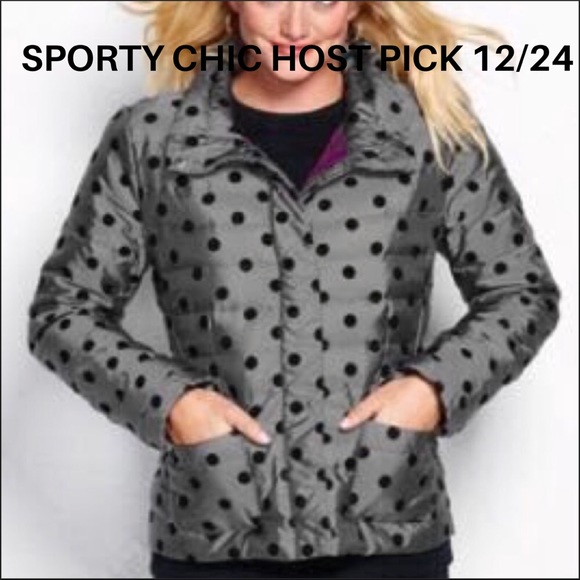 Lands' End Jackets & Blazers - ☕️Land’s End Gray Flocked Dot LW Down Jacket EUC